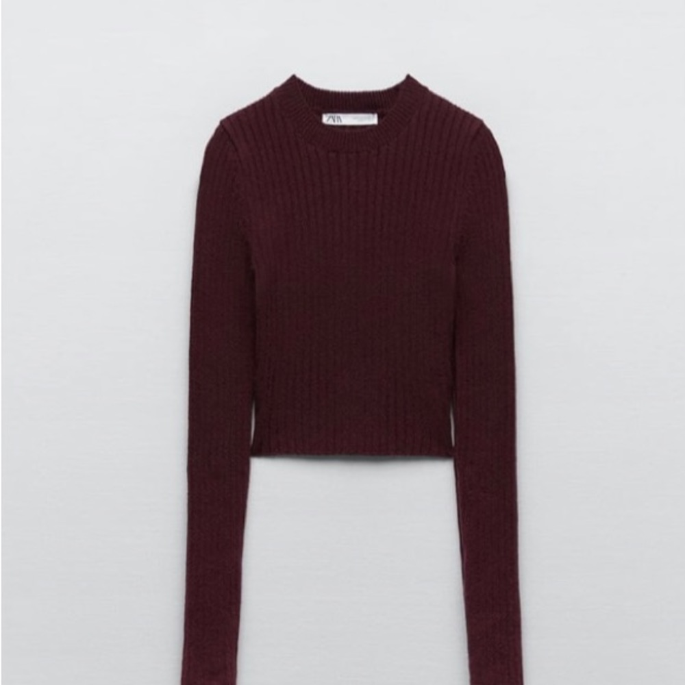 Zara Burgundy Ribbed Knit Top. NWT. Size Large. - Picture 6 of 10